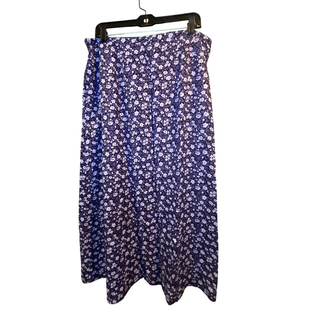 CJ Banks Womens 18W Navy Floral Maxi Skirt Elastic Back Rayon Back Slit 1462